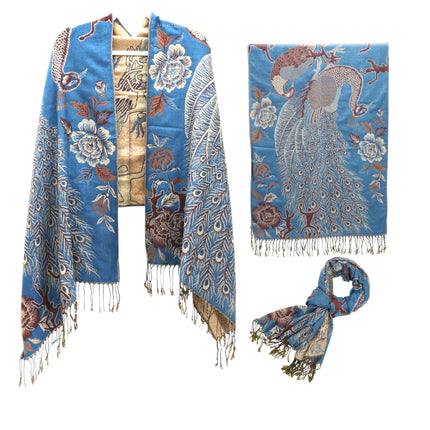 Metallic Pashmina Peacock  SCF4815-14 (12PC)