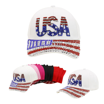 American Flag Rhinestone Studded CAP HA6323-6 (12PC)
