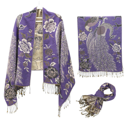 Metallic Pashmina Peacock  SCF4815-14 (12PC)