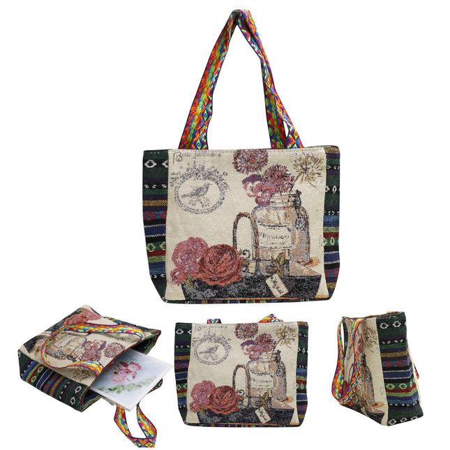 Bird Flower Embroidery Small Tote Shoulder Bag BG4107-16 (12PC)