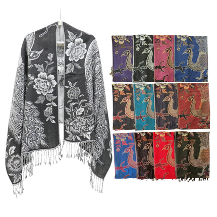 Metallic Pashmina Peacock  SCF4815-14 (12PC)