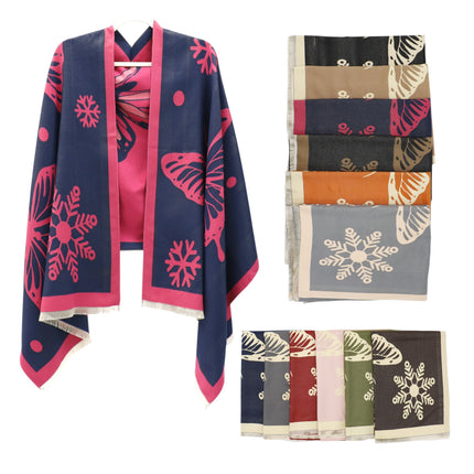 Cashmere Feel Winter Reversible Butterfly Snowflake patten Scarves SCF4902-2(12PC)