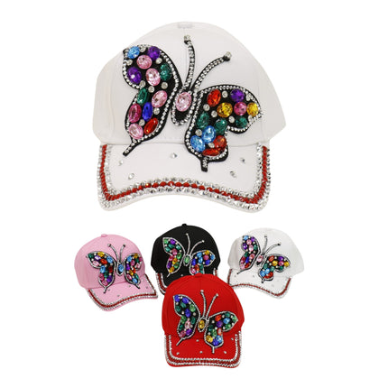Bling Rhinestone Rainbow Butterfly Baseball Cap HA6323-32 (12PC)