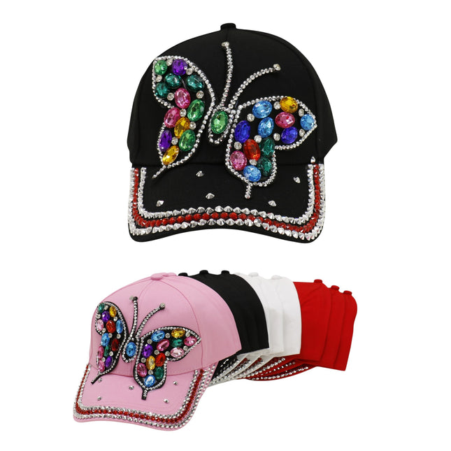 Bling Rhinestone Rainbow Butterfly Baseball Cap HA6323-32 (12PC)