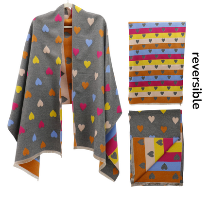 Cashmere Feel Winter Reversible Heart Patten Scarves SCF5111-9 (12PC)