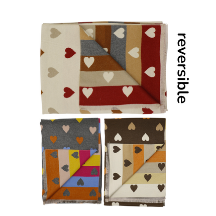Cashmere Feel Winter Reversible Heart Patten Scarves SCF5111-9 (12PC)