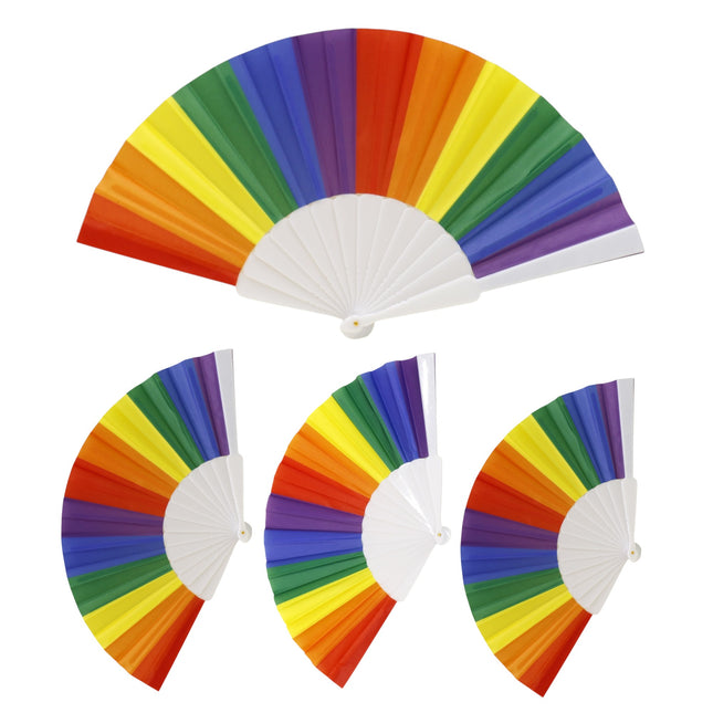 Rainbow Pride White Frame Hand Held Folding Fan FN05 (12PC)