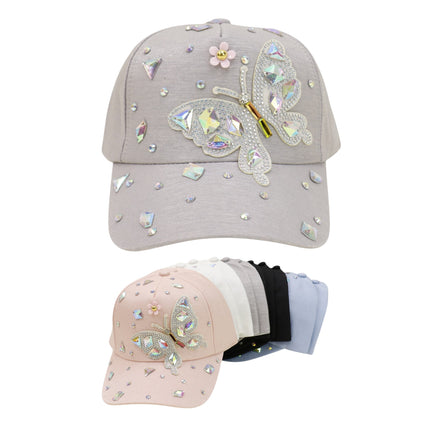 Bling Rhinestone Butterfly Baseball Cap HA6323-37 (12PC)