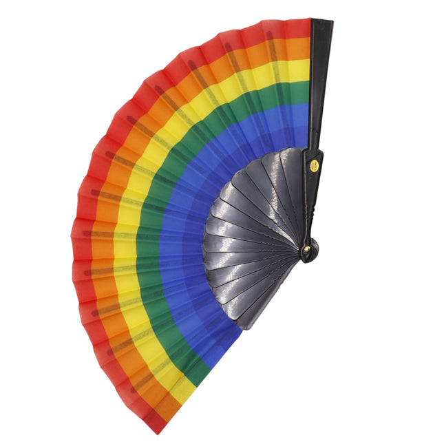 Rainbow Pride Black Frame Hand Held Folding Fan FN0350 (12PC)