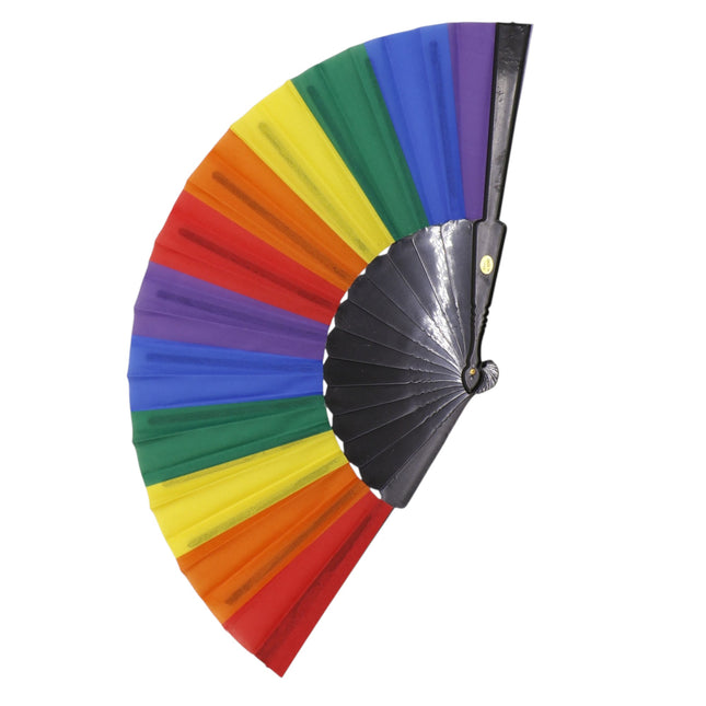 Rainbow Pride Black Frame Hand Held Folding Fan FN0350 (12PC)