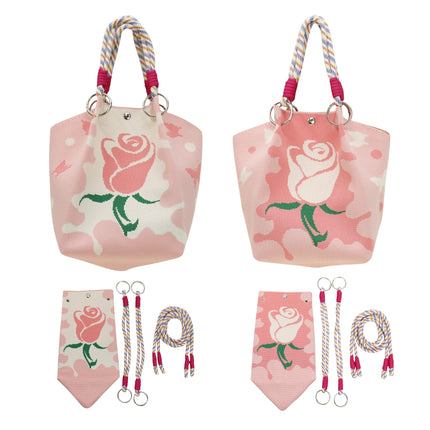 Rose Pattern Women's Knitted Bucket Bag JB6316-2 (12PC)