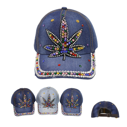 Women's Rhinestone Leaves Studded CAP HA6323-12 (12PC)
