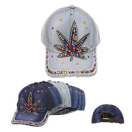 Women's Rhinestone Leaves Studded CAP HA6323-12 (12PC)