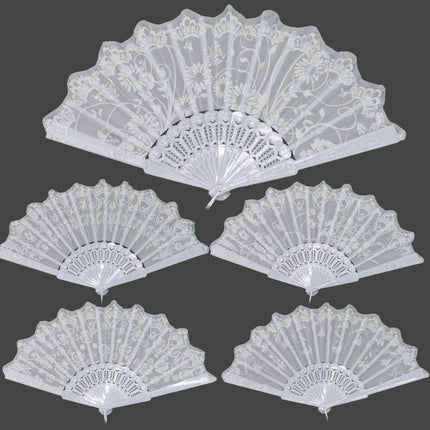 Silver Floral Glitter Hand Held Folding Fan JF6323-7 (12PC)
