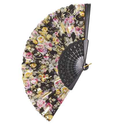 Peony Rose Glod Butterfly Folding Hand Fan FN0452 (12PC)
