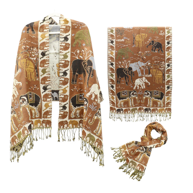 Metallic Pashmina Elephant Pattern SCF5923-1 (12pc)