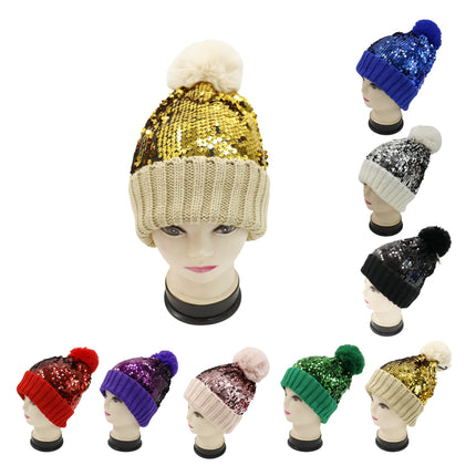 Pom Pom Sequin Beanie HA3715-1 (6PC)