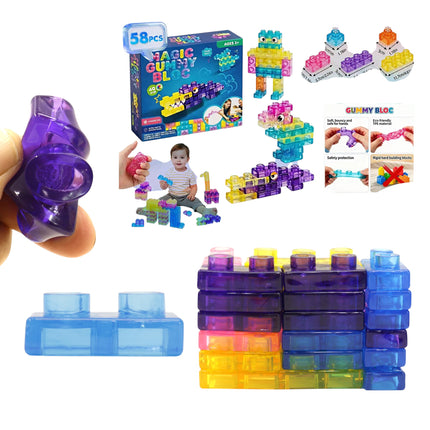 58 Count Colorful Gummy Squishy Sensory Building Block Toy ZPH-58 (12PC)
