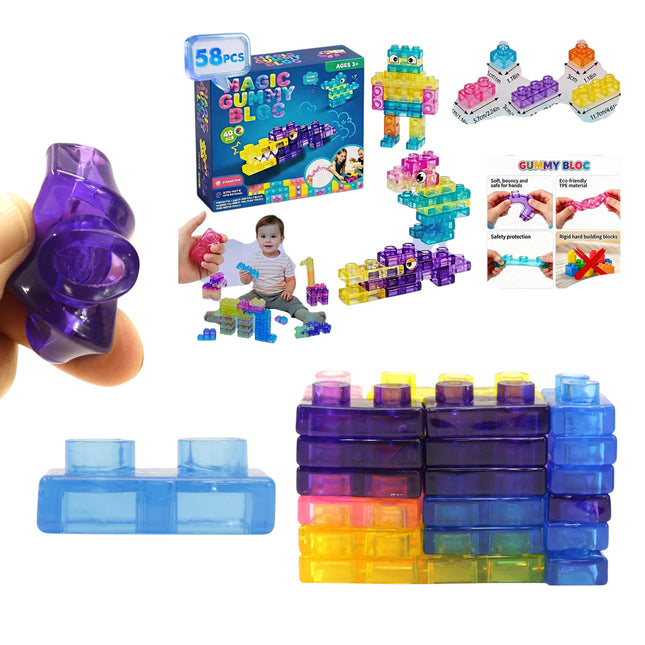 58 Count Colorful Gummy Squishy Sensory Building Block Toy ZPH-58 (58PC)