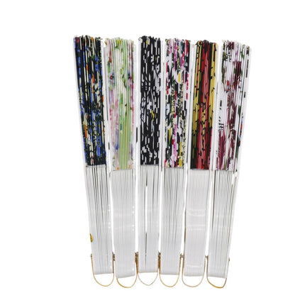 Flower Garden White Base Folding Hand Fan FN0458 (12PC)
