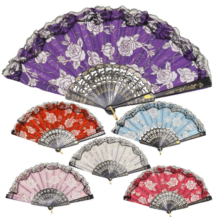 Rose Gold Glitter Lace Trim Hand Held Folding Fan FN4590A (12PC)