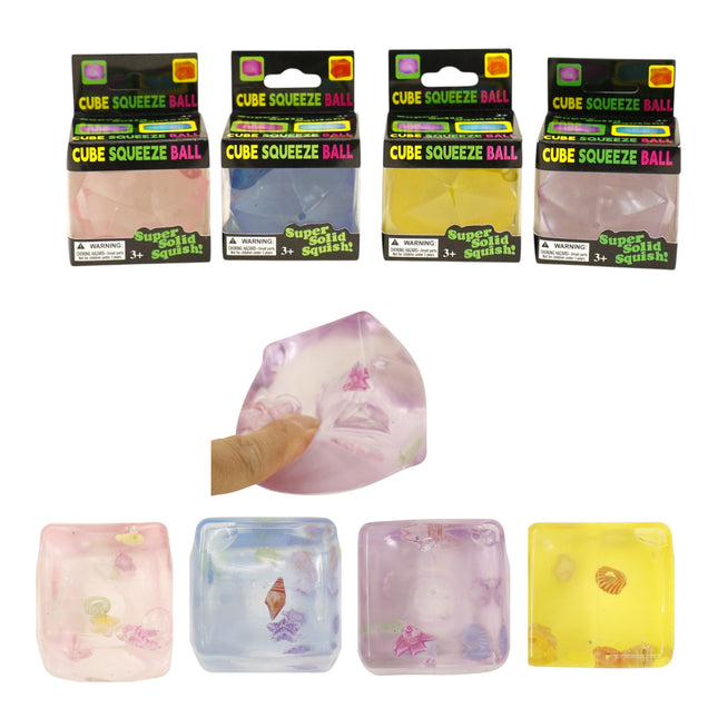 Cube Fidget Squishy Filled With  A Clear Ocean Scene Squishy Ball Toy JT6608-6 (12PC)