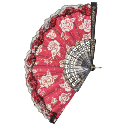Rose Gold Glitter Lace Trim Hand Held Folding Fan FN4590A (12PC)