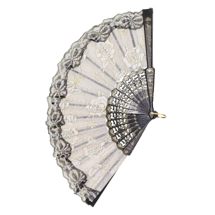 Rose Gold Glitter Lace Trim Hand Held Folding Fan FN4590A (12PC)