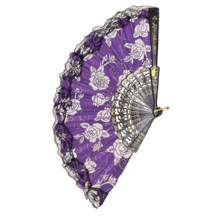 Rose Gold Glitter Lace Trim Hand Held Folding Fan FN4590A (12PC)