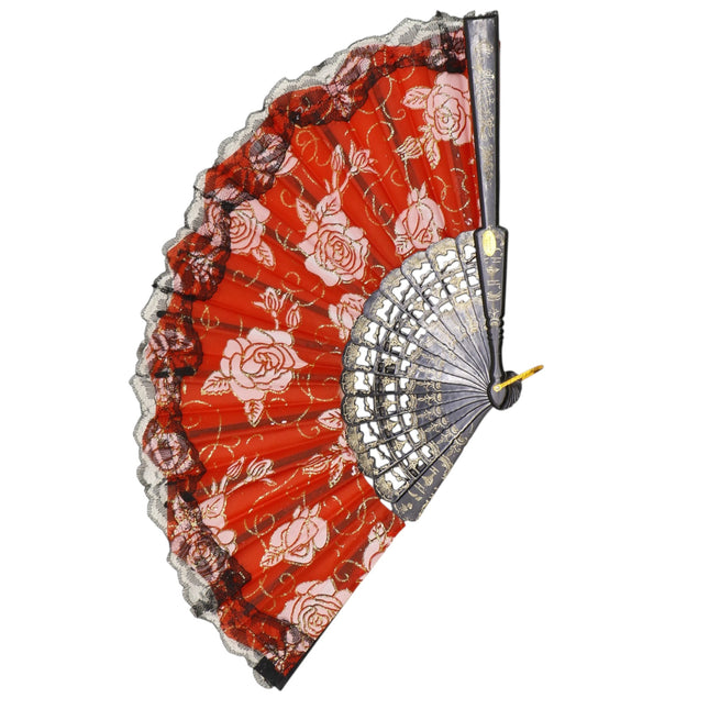 Rose Gold Glitter Lace Trim Hand Held Folding Fan FN4590A (12PC)