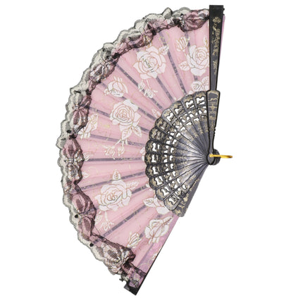 Rose Gold Glitter Lace Trim Hand Held Folding Fan FN4590A (12PC)