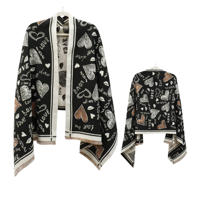 Cashmere Feel Winter Reversible Love N Heart Pattern Scarves SCF4827-23(12PC)