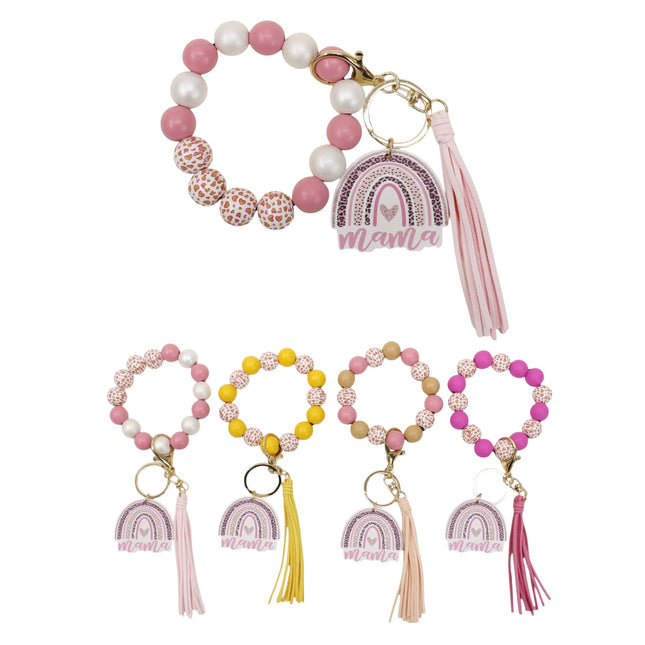 Multi Color Beaded Keychain Bracelet With Tassel JK6226-1 (12PC)