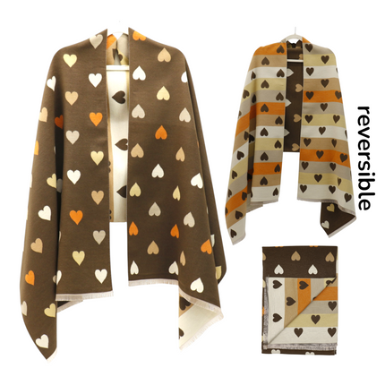 Cashmere Feel Winter Reversible Heart Patten Scarves SCF5111-9 (12PC)