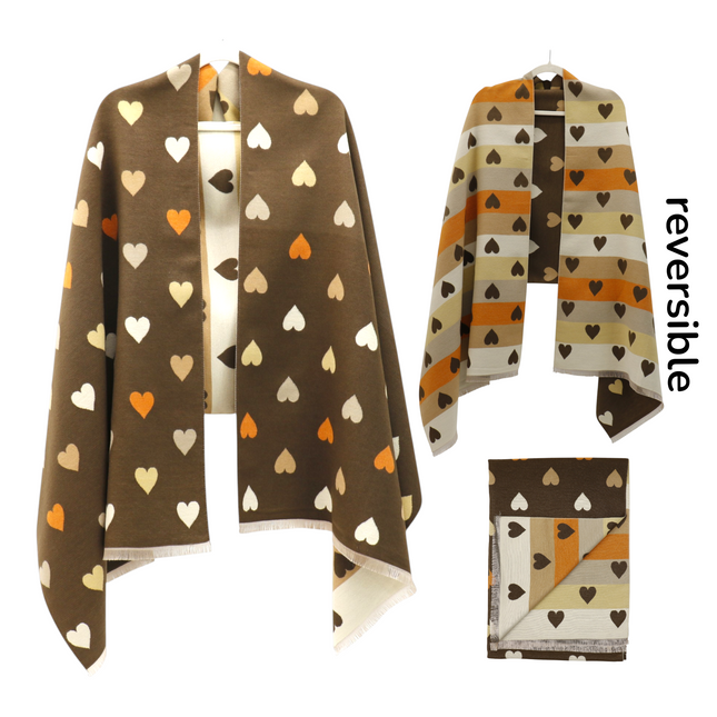 Cashmere Feel Winter Reversible Heart Patten Scarves SCF5111-9 (12PC)