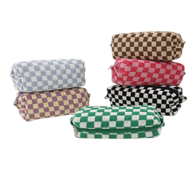 Check Fabric Vintage Guilted Makeup Pouch JB51230-2 (12PC)
