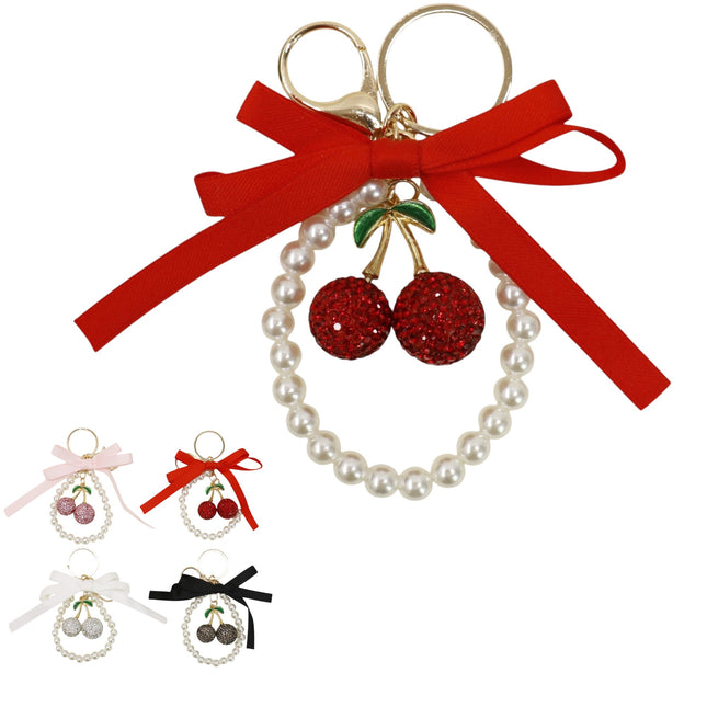 Cherry Rhinestone Ribbon With Pearl Keychain and Bag Charm JK6416-14 (12)