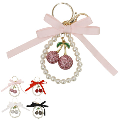 Cherry Rhinestone Ribbon With Pearl Keychain and Bag Charm JK6416-14 (12)