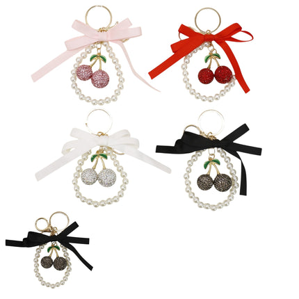 Cherry Rhinestone Ribbon With Pearl Keychain and Bag Charm JK6416-14 (12)