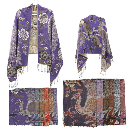 Metallic Pashmina Peacock  SCF4815-14 (12PC)
