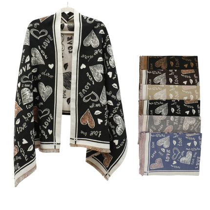 Cashmere Feel Winter Reversible Love N Heart Pattern Scarves SCF4827-23(12PC)