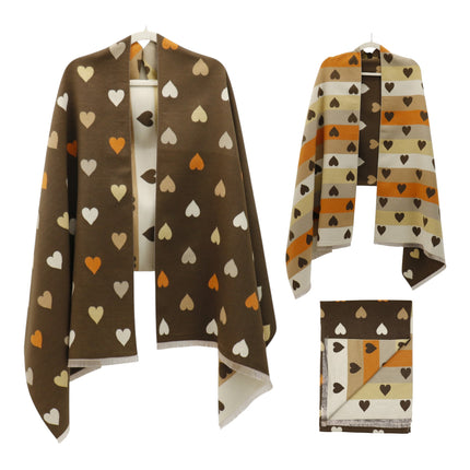 Cashmere Feel Winter Reversible Heart Patten Scarves SCF5111-9 (12PC)