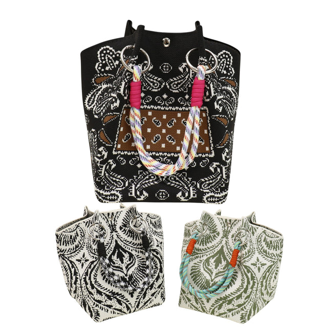 Bandana Pattern Knitted Tote Bag JB6122-7 (12PC)