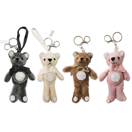 Rhinestone Ribbon Bear Plush Keychain KC922-14R (12PC)