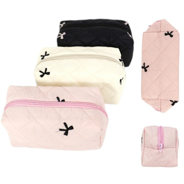 Ribbon Printing Quilted Fabric Makeup Pouch JB5526-3 (12PC)