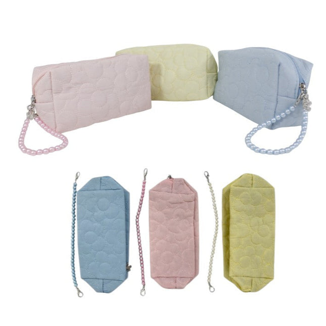Solid Color Quilted Fabric Makeup Pouch JB5526-5 (12PC)