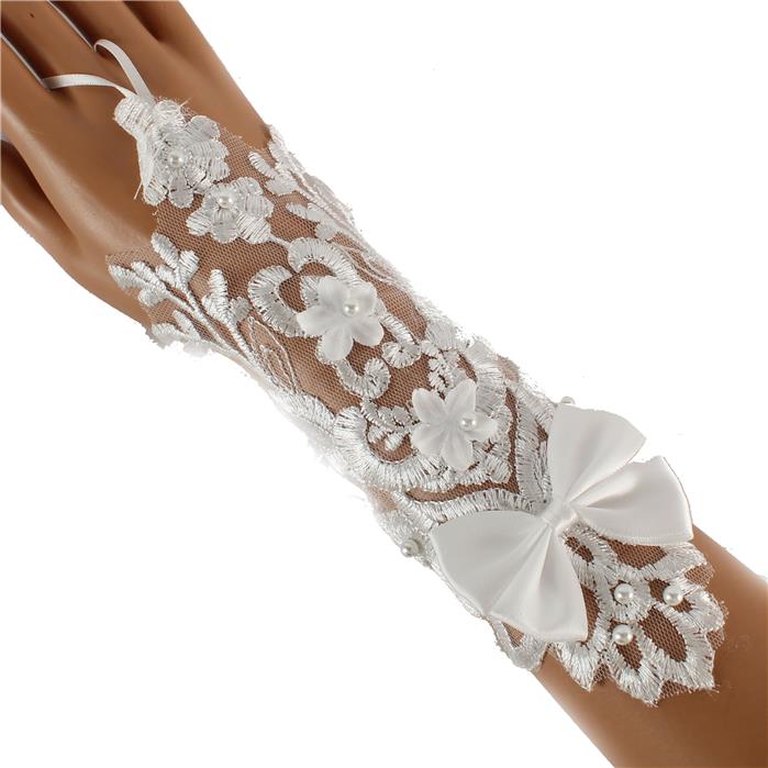 WEDDING GLOVE LACE UP FINGERLESS FLORAL 220 (12PC)