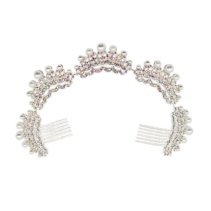 Pearl Rhinestone Decor Tiara Hair Comb CO111-63 (1PC)