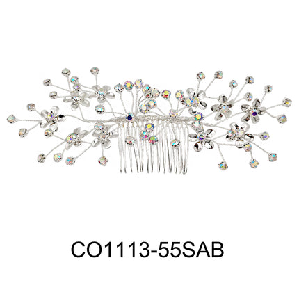 CRYSTAL FLOWER DECOR TIARA HAIR COMB 1113-55 (1PC)