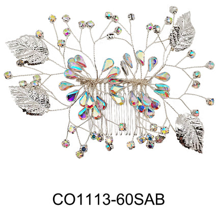 CRYSTAL LEAF DECOR TIARA HAIR COMB CO1113-60 (1PC)